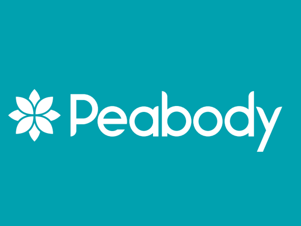 Blue background with white text saying Peabody